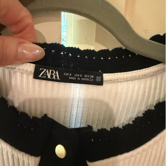 ZARA Contrasting Rib Short Sleeve Cardigan - Picture 6 of 6